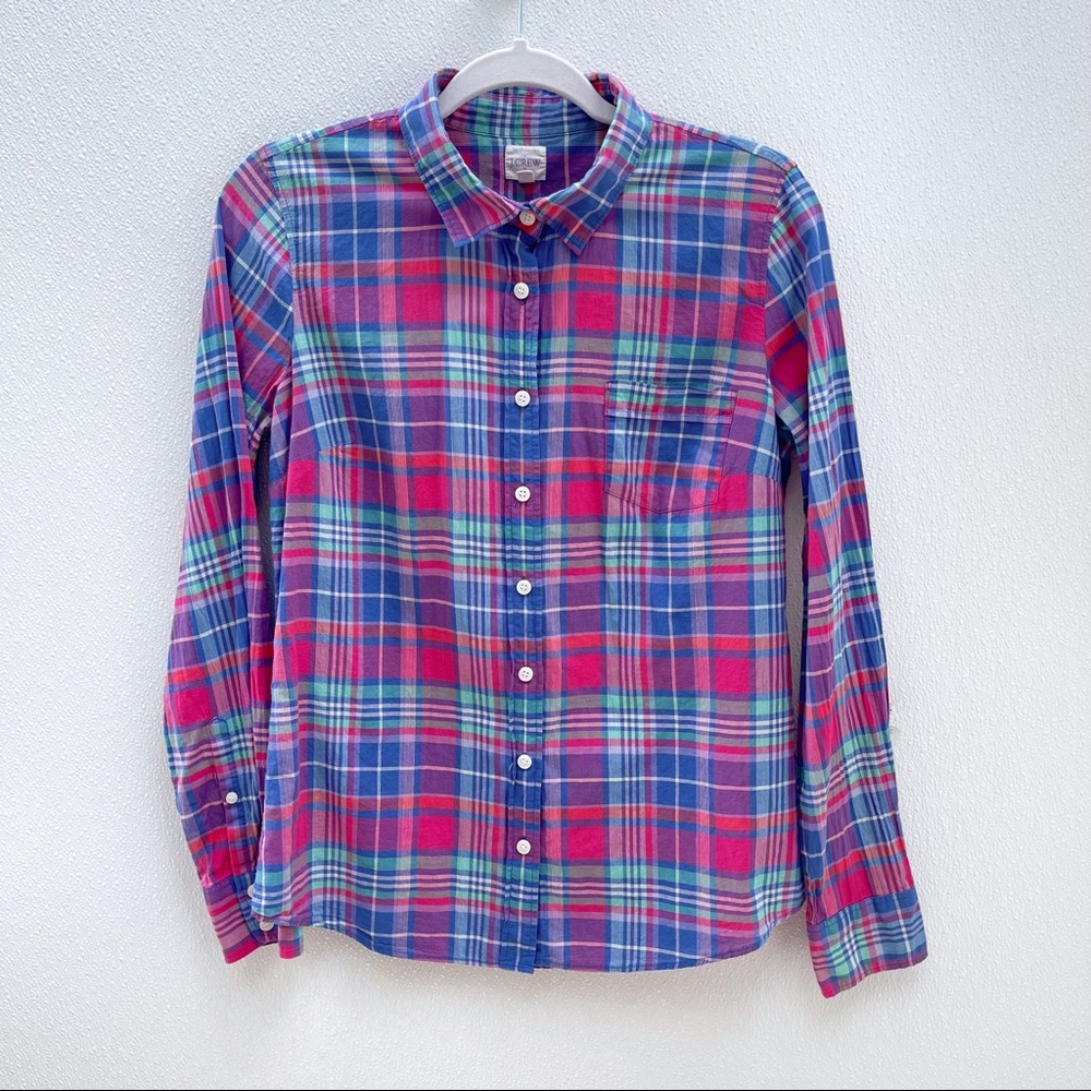 J. Crew plaid button down shirt pink blue preppy